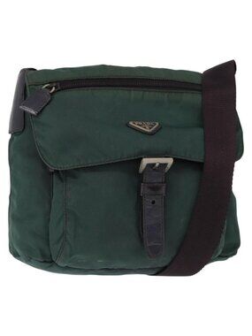 Authentic PRADA Shoulder Bag Nylon Green Silver